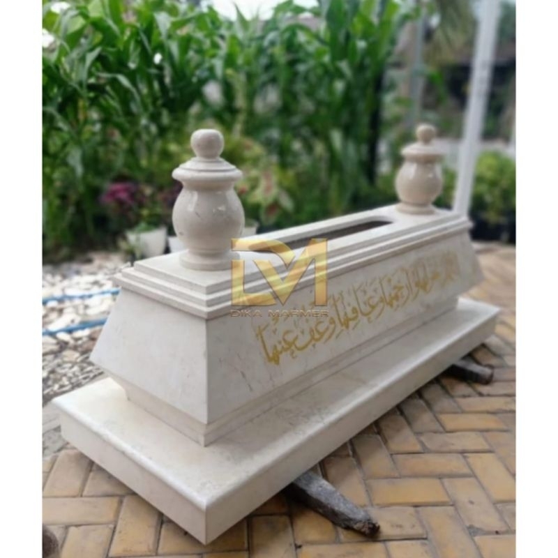 Kijing Makam Full Ukir Kaligrafi Arab Marmer Putih