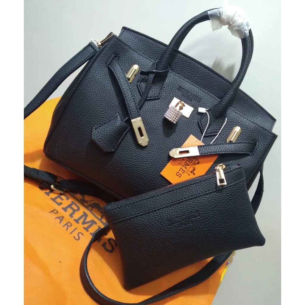 20879HERMES BK PREMIUM 2 SET | TAS SELEMPANG WANITA 879HERMES 30BIRKIN HITAM PREMIUM