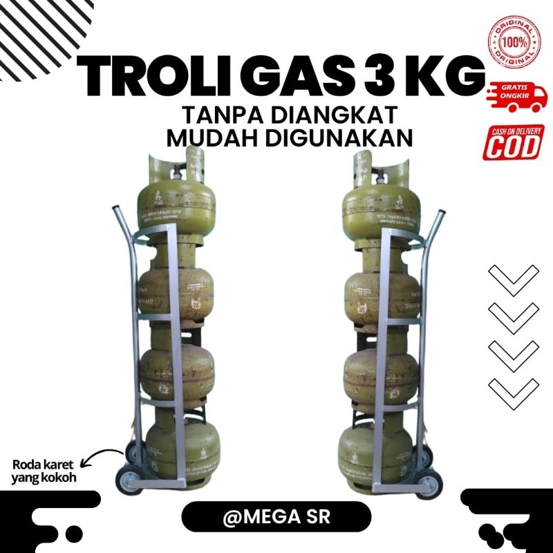 TROLI TANPA D ANGKAT GAS 3KG 5 SUSUN TANPA D ANGAKT //WHEEL=1 TROLI TABUNG+TROLY RODA BESI PIPA PLAT