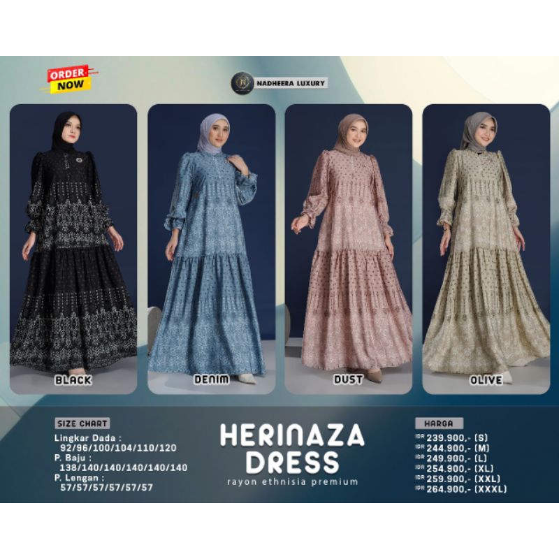 COD Nadheera Luxury Gamis Terbaru Herinaza Dress Motif Rayon Premium Elegant Gamis Busui Jumbo Stand