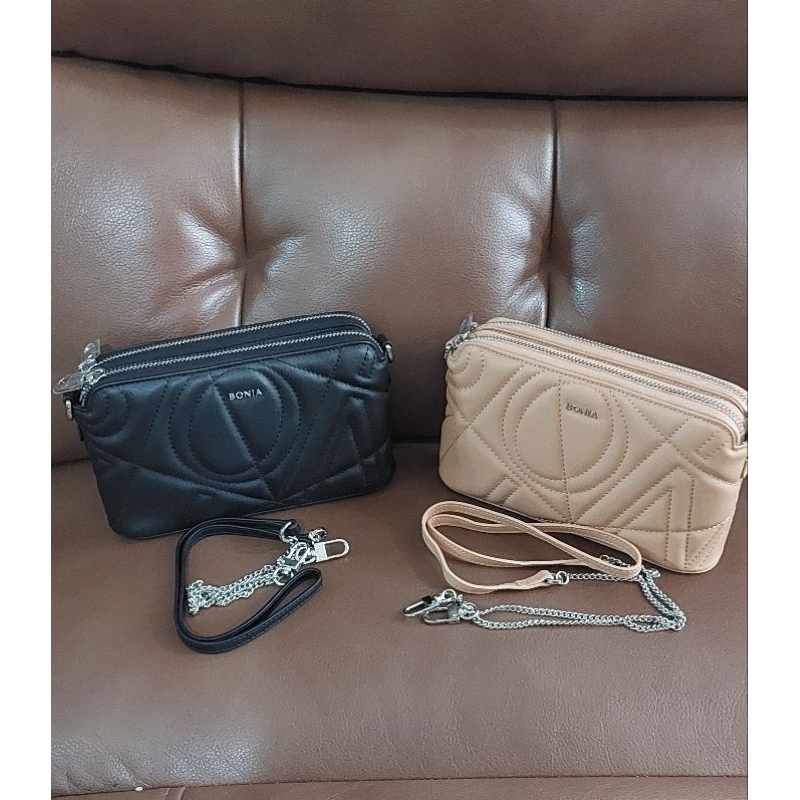 Bonia Original leather sling bag 2 zipper SALE