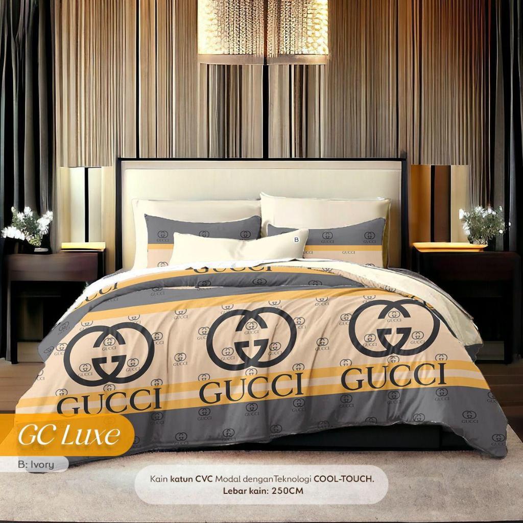 Sprei Katun Lokal Esra - Star - Motif Gucci Lux Abu - COKLAT