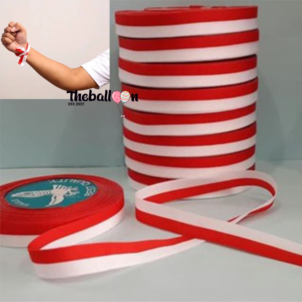 

( 1 Roll ) Pita Merah Putih 1/2 Inch / Pita Headband Merah Putih / Pita Tangan Dirgahayu Hut RI