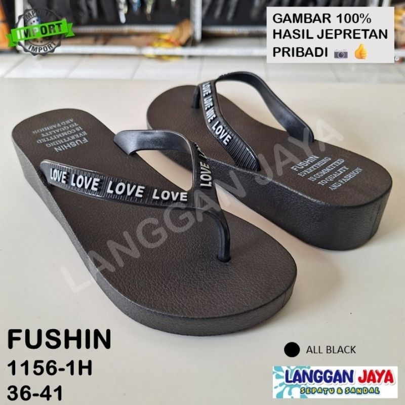 FUSHIN 1156-1H LOVE (37-40) - SANDAL JEPIT HAK IMPOR MOTIF LOVE PUTIH KASUAL MINIMALIS HITAM PUTIH O
