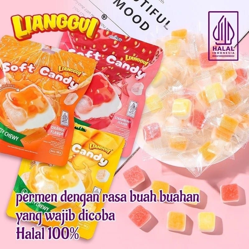 

Lianggui Soft Candy Permen Lunak Aneka Buah Strawberry Mangga Jeruk 108gr