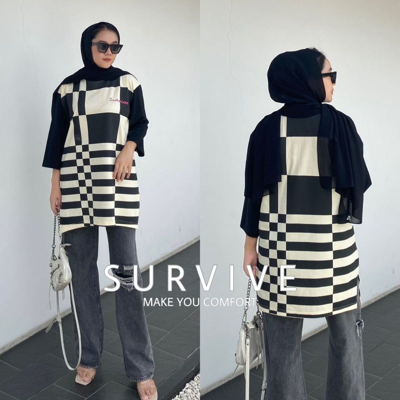 Kaos Oversize Jumbo Tunik Survive Ld120 / Atasan Wanita Tunik Oversize Ld120 / Baju Tunik Wanita