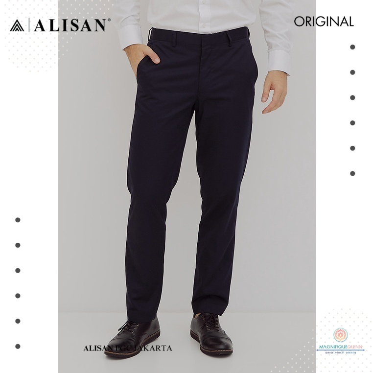 ALISAN Original Celana Bahan - Celana Kerja - Celana Formal - Biru Navy - Biru Dongker | Polyester |
