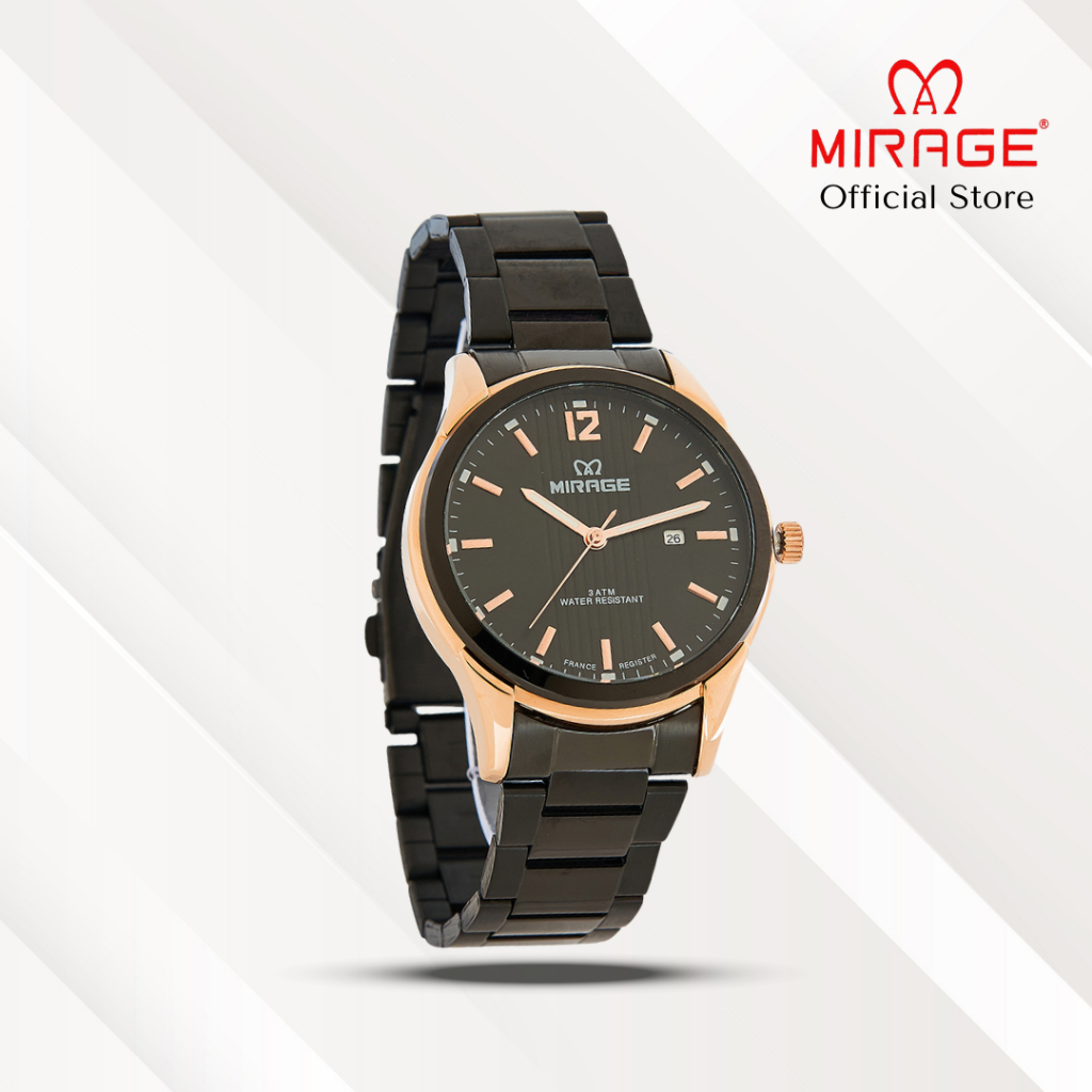 Mirage Jam Tangan Pria Analog 7570 M Black Rose Gold Original Stainless