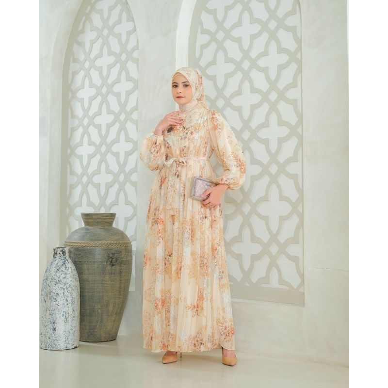 ANGGUN SET HIJAB / GAMIS SET HIJAB KEKINIAN / GAMIS CERUTY PLISKET PREMIUM / BAJU KONDANGAN / GAMIS 
