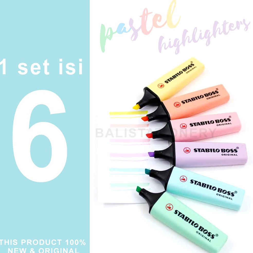 

KODE Y8S4 Highlighter Stabilo Boss Original Pastel set isi 6
