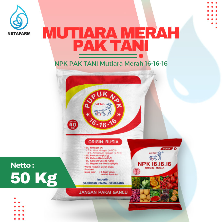 Pupuk NPK PAK TANI Mutiara Merah 16-16-16 Kemasan Karung 50 KG
