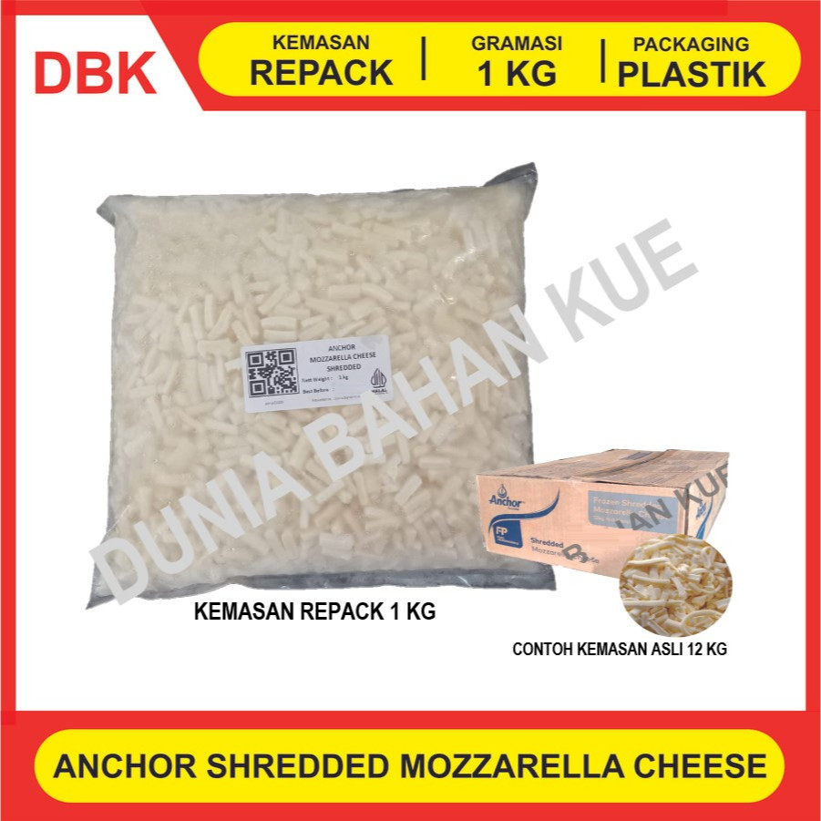 

ANCHOR SHREDDED MOZZARELLA CHEESE REPACK 1 KG / KEJU MOZARELLA PARUT