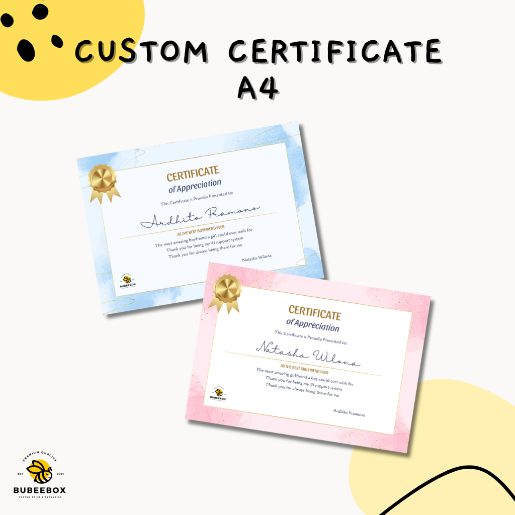 Cetak Sertifikat Ukuran A4 / Print Piagam Penghargaan / Print Certificate / Jasa Cetak Full Warna
