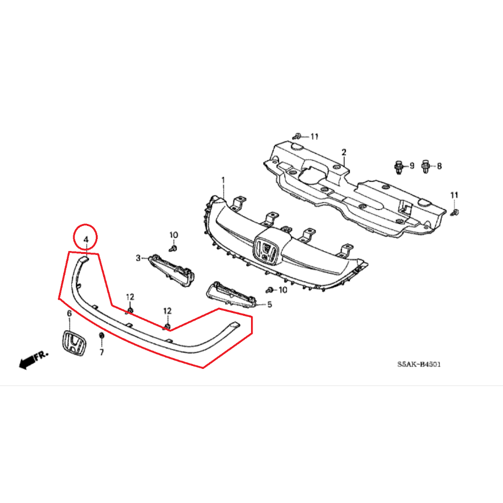 Moulding / List Chrome Grill CIVIC ES 2004-2005