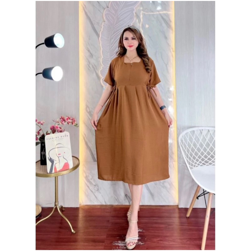 Dress Adira Crinkle Airflow Premium//Daster Crinkle Resleting Depan