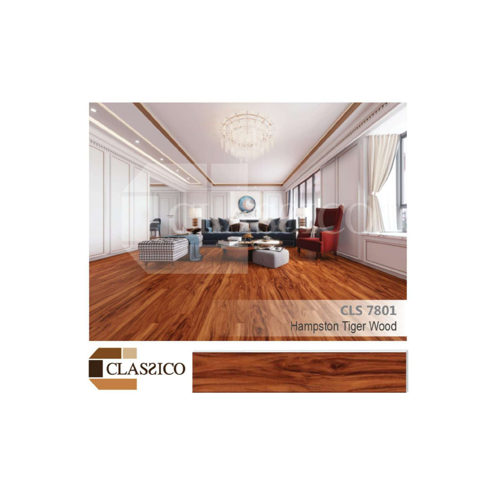 SPC LANTAI CLASSICO MOTIF KAYU PEMASANGAN SISTEM CLICK ANTI RAYAP & AIR TEBAL 4MM