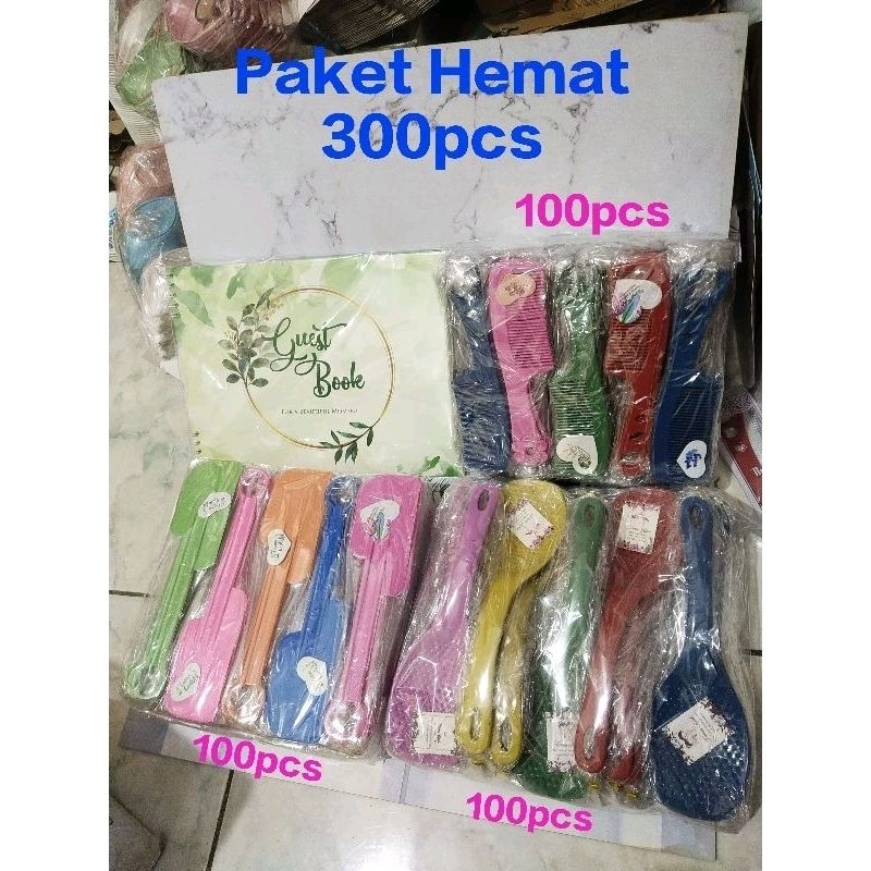 [PAKET HEMAT 300PCS ]Souvernir Pernikahan//Polesan Sambal//Centong Nasi Plastik // Sisir 3 Lobang mi