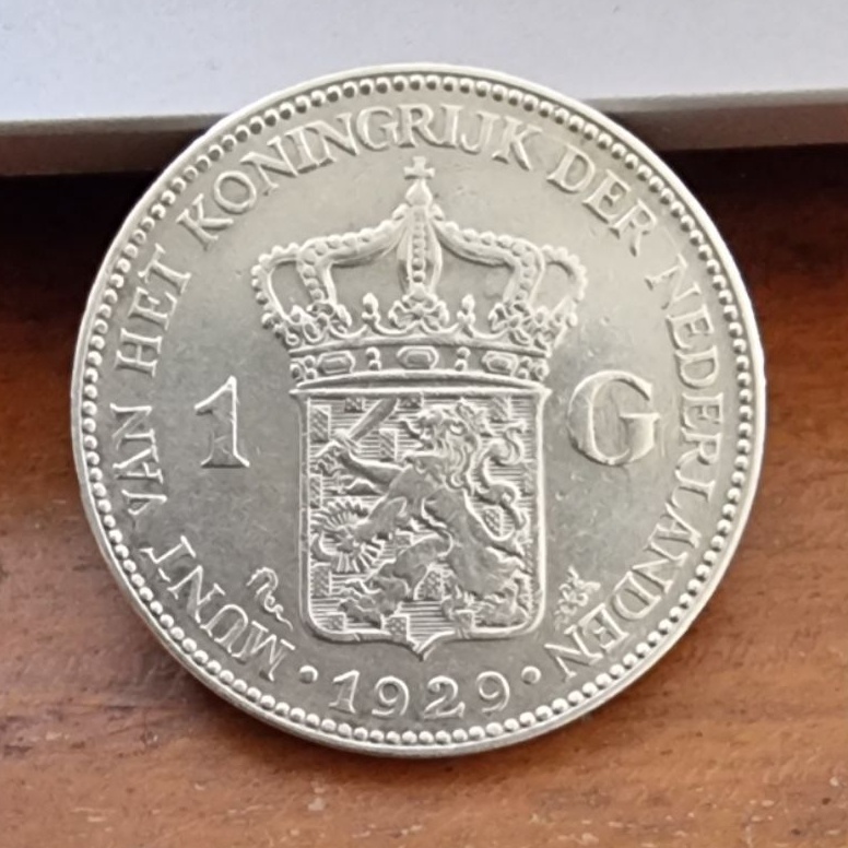 ART R93Z koin kuno silver coin 1 gulden Wilhelmina 1929 XF