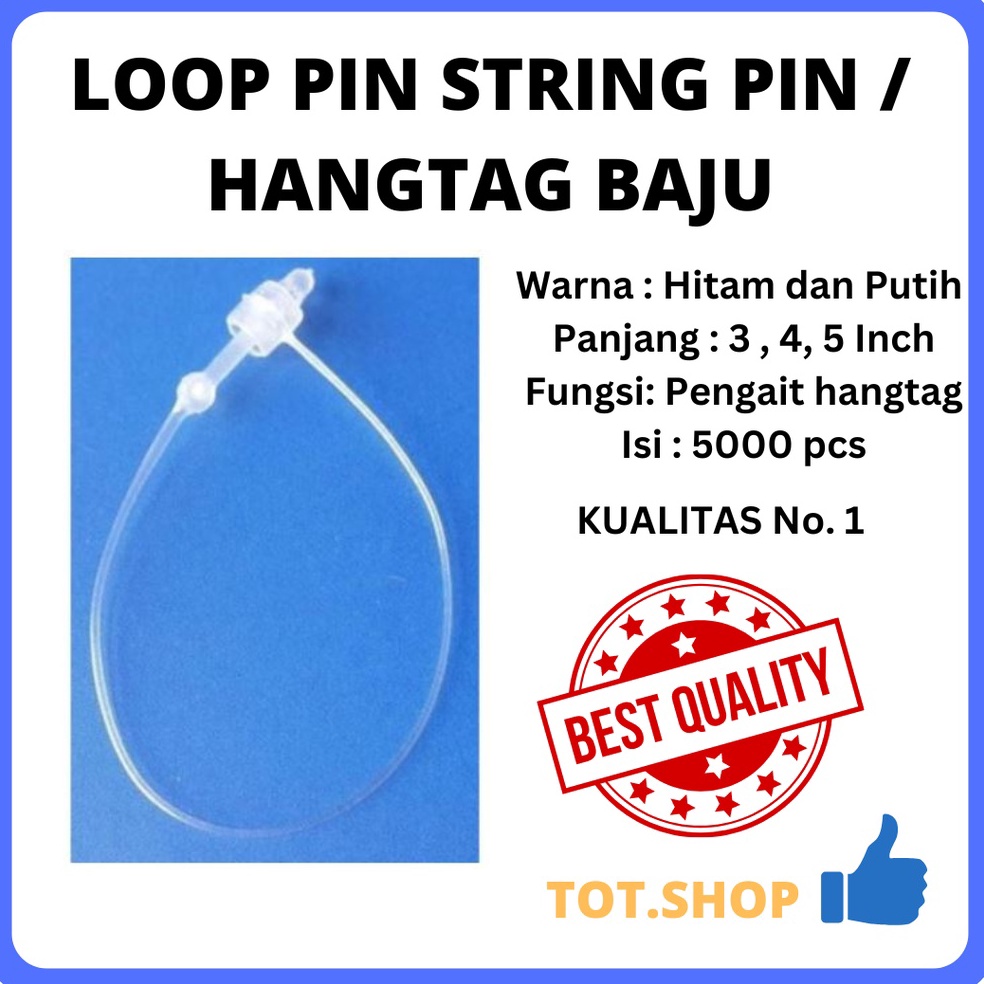 

ART L96K TANPA DOS 5 pcs LOOP PIN HANG TAG PLASTIK LOCK STRING PIN uk 3 4 5 Inch Tali Hangtag Baju