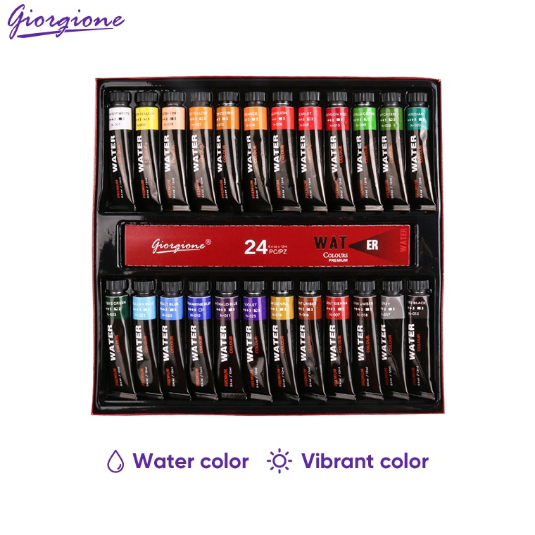 

KODE W5X8 Giorgione Watercolor Paint Set Paket Cat Air 1224 Warna 12mlbotol