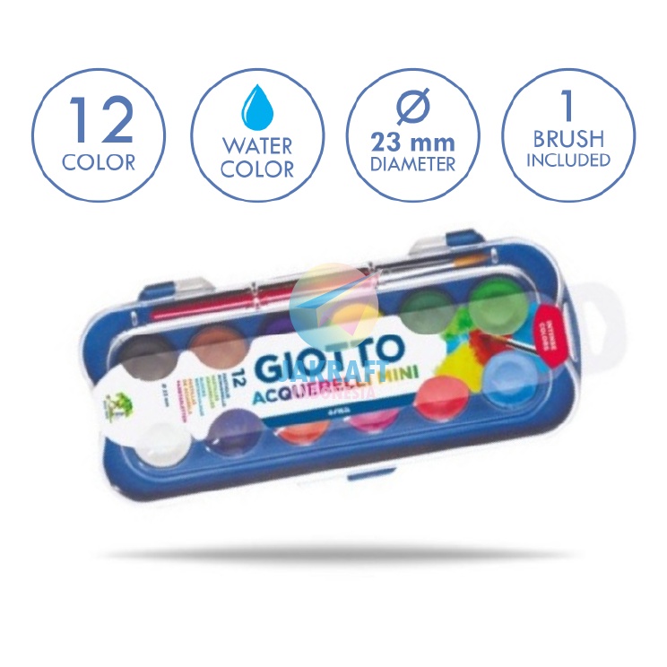 

Diskon Irit 1 Set Cat Air GIOTTO 12 Warna Watercolor Mini Acquerelli Bonus 1 Pcs Kuas Lukis