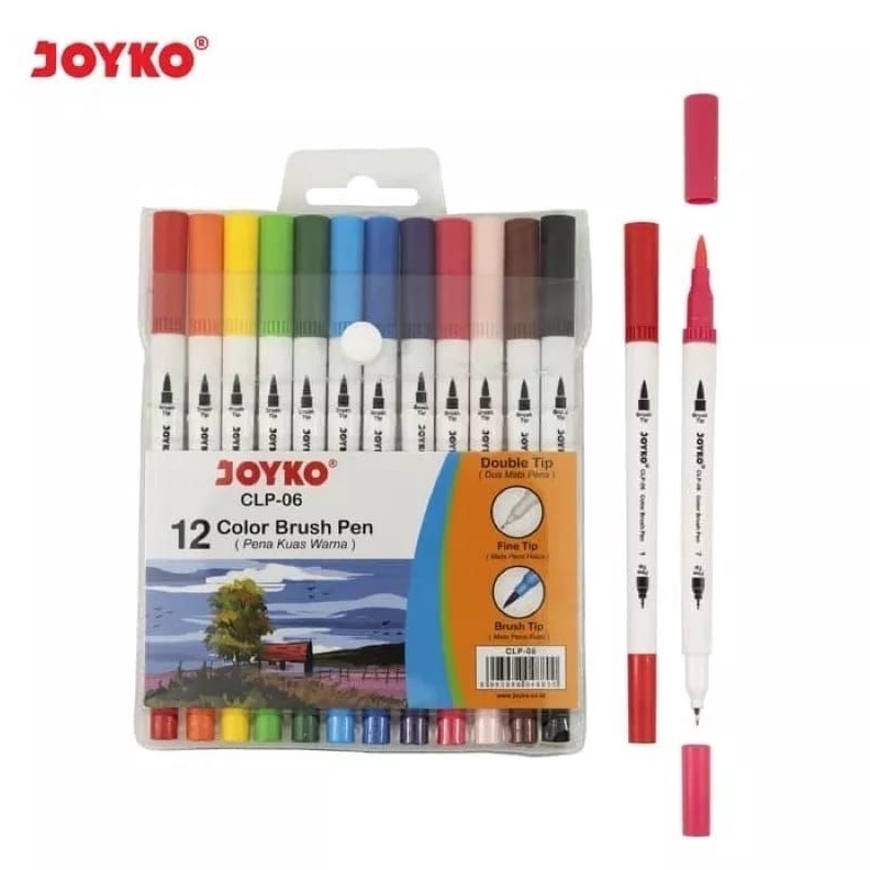 

ART L52K 1 SET Pena Kuas 12 Warna Joyko CLP6 Color Brush Pen 12 WarnaPena Kuas Warna JoykoPena Kuas Warna Double Tip Dua Mata Pena Joyko