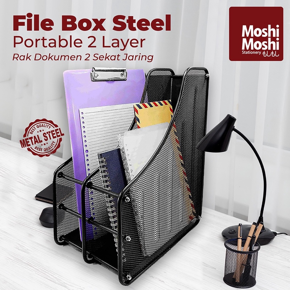 

KODE A8Z8 File Box Foldable Steel 2 Layer Rak Penyimpanan Dokumen 2 Sekat Jaring Besi