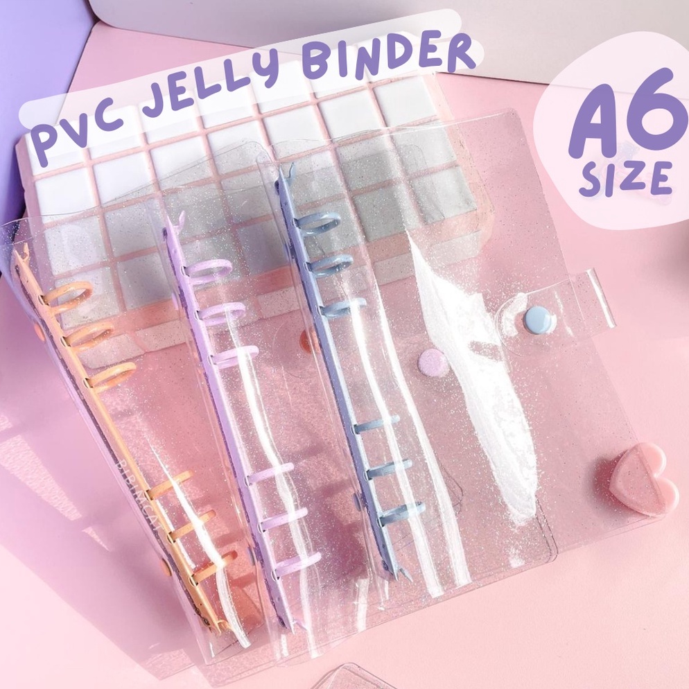 

KODE Y1I7 A6 Size Binder Keuangan PVC Jelly Cover Case 6 Ring Warna