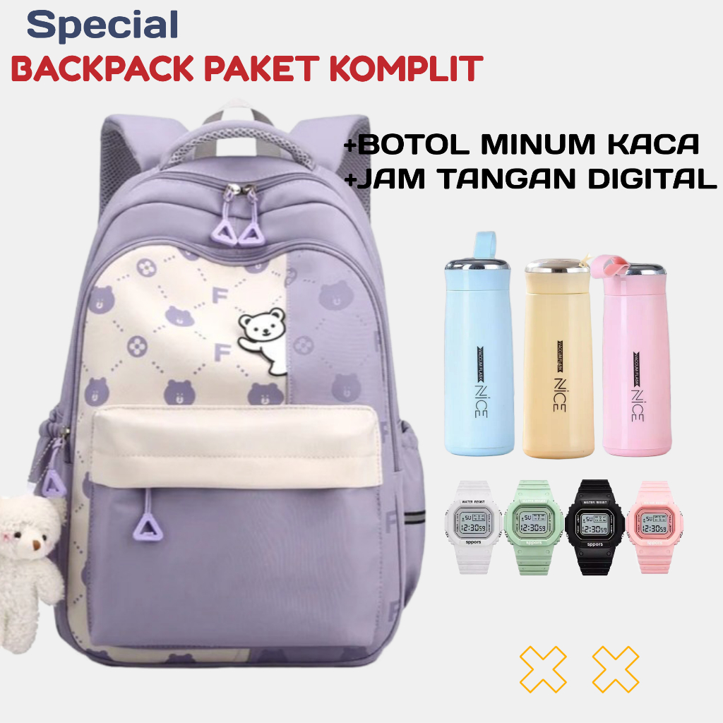 Fortis Store - Tas ransel anak import bahan tebal free jam tangan free botol minum kaca