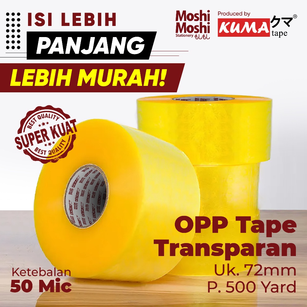 

KODE Q2U Lakban Moshi Kuma 3 inch 5 Yard Bening Transparan Tape Perekat Kuat