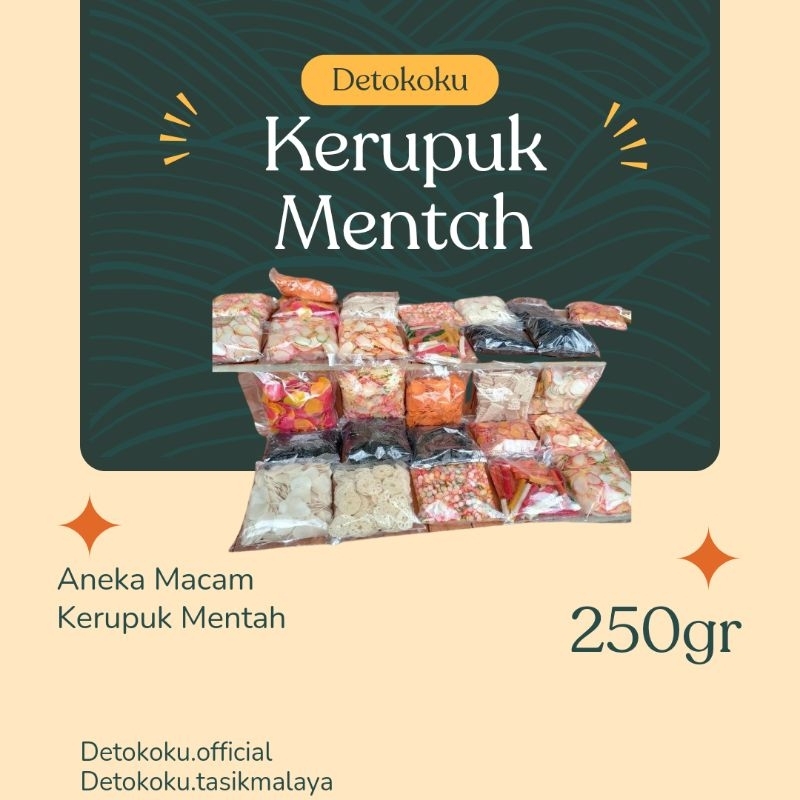 

Aneka Kerupuk Mentah [250GR]/Krupuk Seblak/Gerandong/Usus/Bawang/Mawar/Belimbing/Kancing