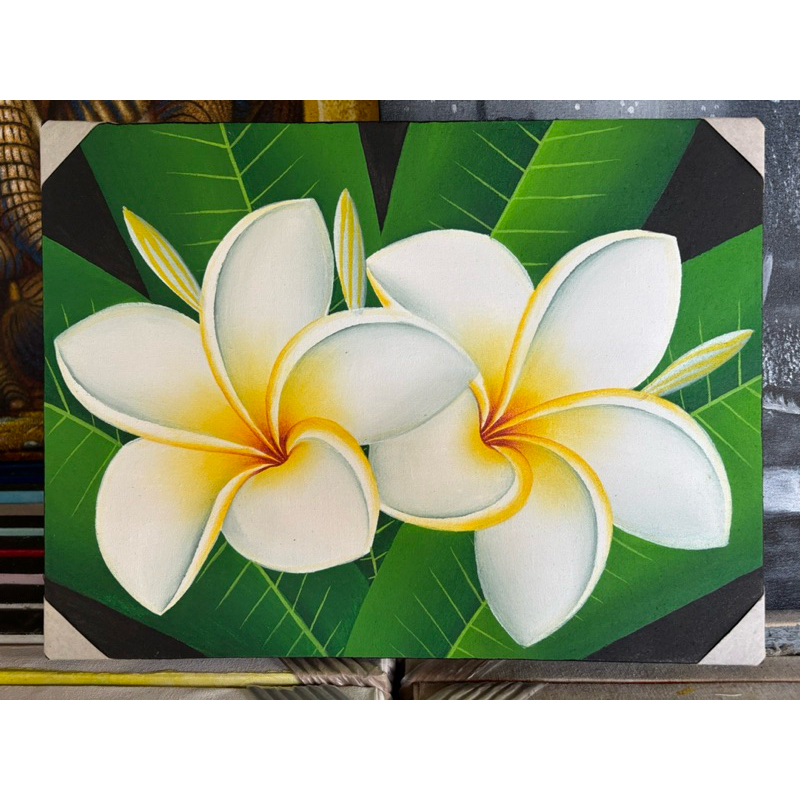 Lukisan Bunga Kamboja, Lukisan Kanvas, Hiasan Dinding, Ukuran (30 x 40 cm), 100% Buatan Tangan