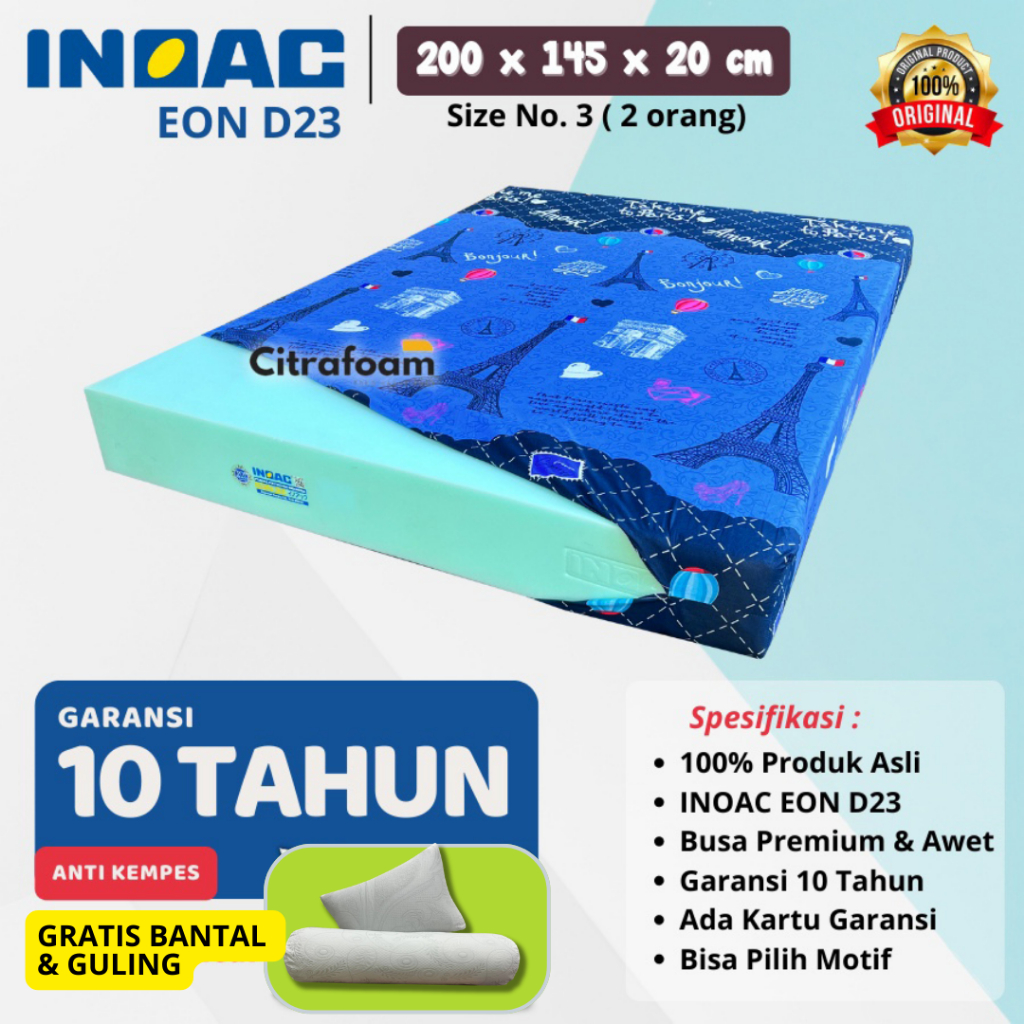 Kasur Busa INOAC EON 200x145x20 cm Size Nomor 3 Density 23 Garansi 10 Tahun Kasur Inoac Ukuran 145x2