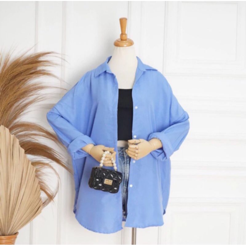 Kemeja Wanita Baby Blue Oversize Dexy Loose