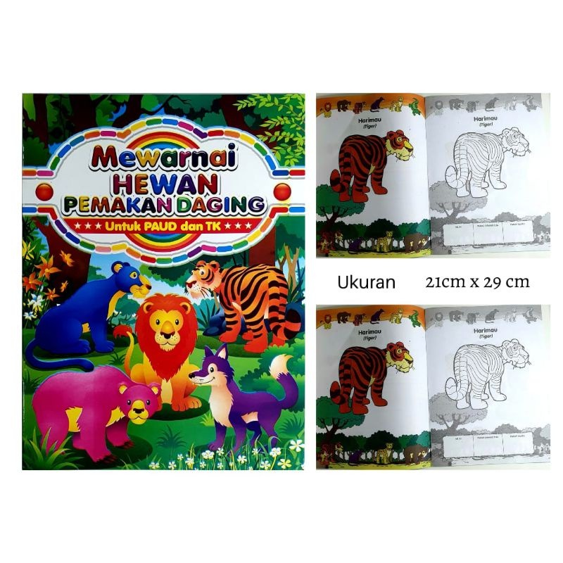 Buku Mewarnai Anak/Buku Mewarnai Hewan Pemakan Daging Untuk Paud Dan TK