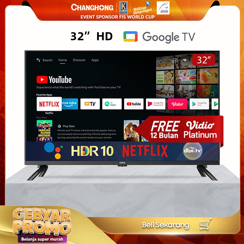 【Google TV】CHiQ 32 inch Smart TV HDR10+DBX Dolby Audio Google Assistant Netflix Youtube Digital TV (L32G7P)