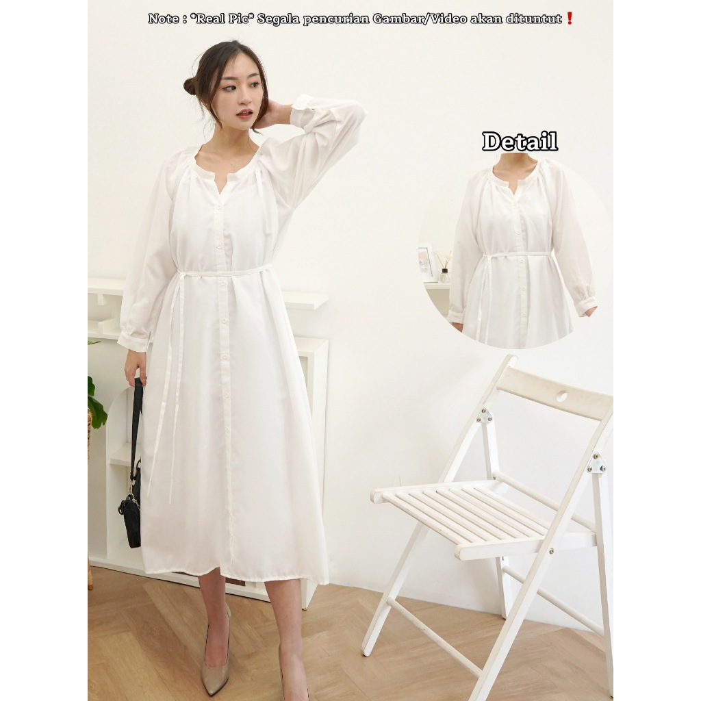 RED Sydney Dress/Terusan Wanita/Dress Polos V-Neck/Terusan Santai/Dress Casual Kancing aktif/Dress P