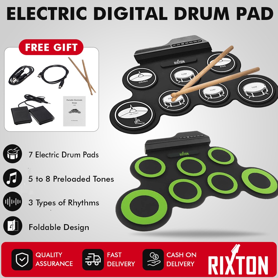 KODE H63V Rixton Drum Elektronik Portabel Digital USB 7 Bantalan Roll up Drum Set Silicone Electric 
