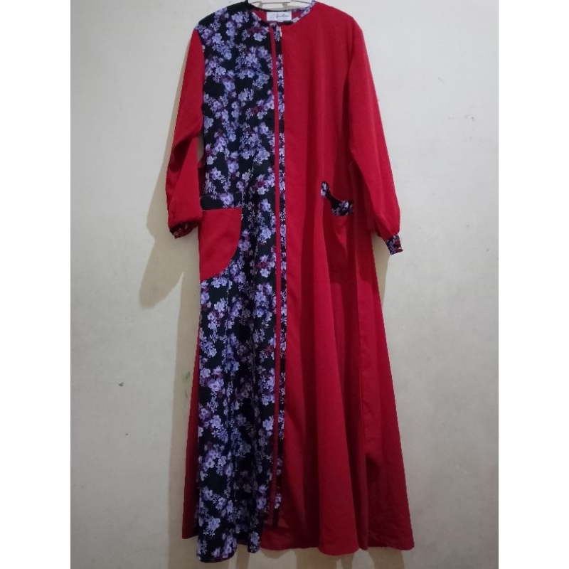 PL SET GAMIS+HIJAB SYAR'I MERAH (gerai cinta) LD 110