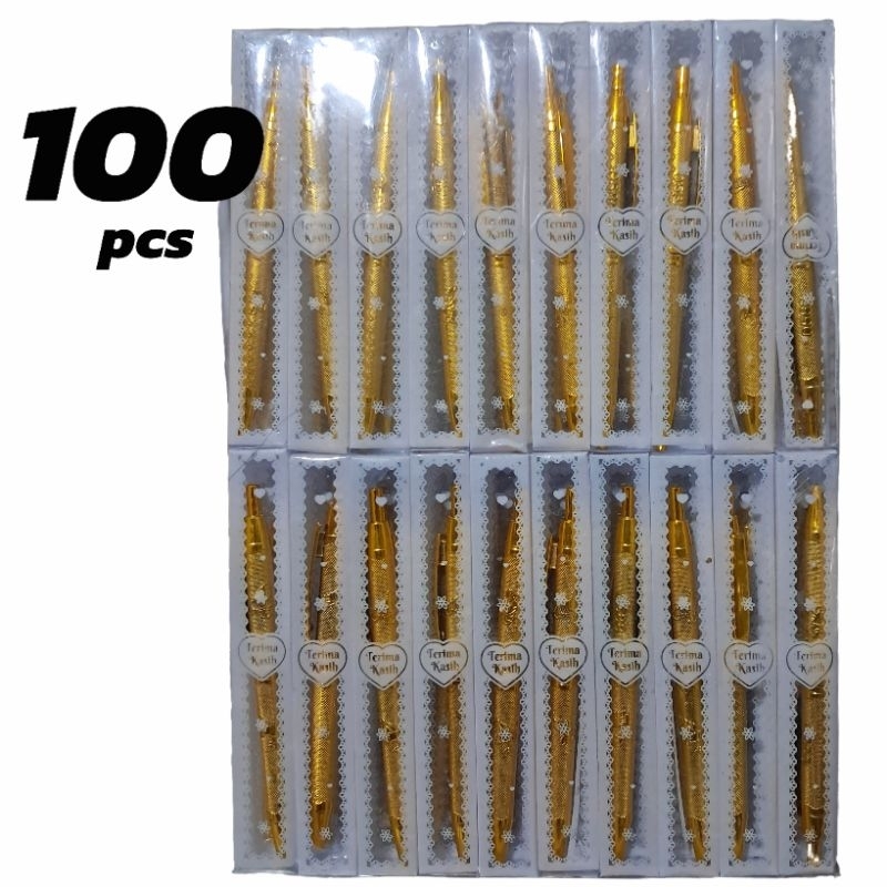 

Isi 100 Souvenir Pulpen Gold / Emas Kemas Mika Motif souvenir pernikahan