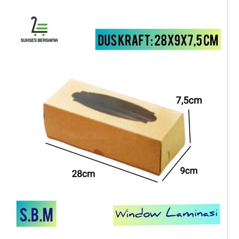 

Box 28x9x7.5 cm ( Bolen) KRAFT Laminasi Window/Dus Bolen/Kotak Rool Tart/Dus cake