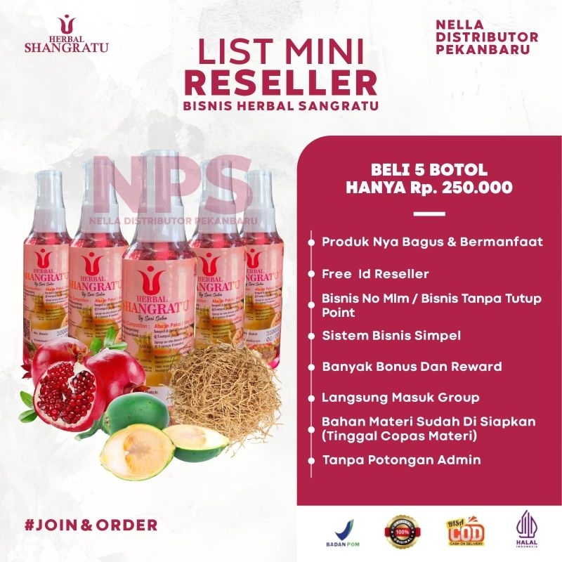 

PAKET RESELLER HERBAL SHANGRATU 5 BOTOL 250K Free ID member Resmi / Herbal shangratu Original BPOM