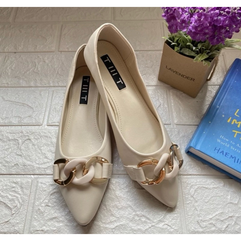 TMT Flat Shoes Chain - Sepatu Lepes Import Wanita Sepatu Kantor Kerja Wanita Import Sepatu Apricot