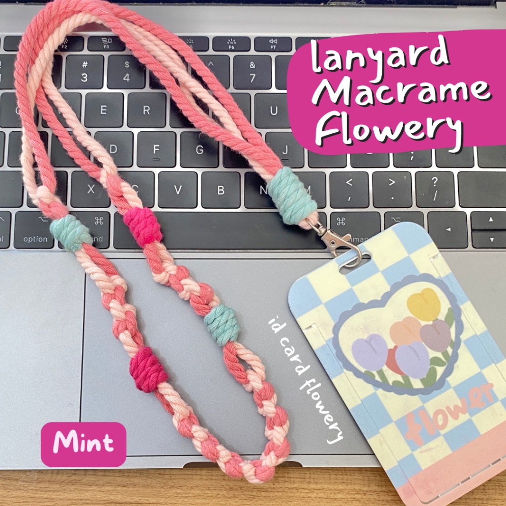 

ART W29K JOYCO Lanyard ID CARD Holder Name Tag Leather Macrame Flowery Id Card Name tag macrameLanyard Pods
