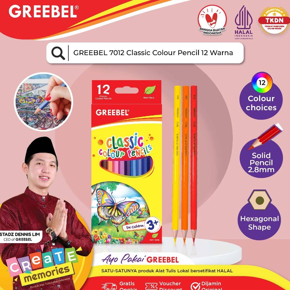 

ART E36H GREEBEL Pensil Warna 712 CLASSIC COLOR PENCIL isi 12 ColoringColorColour Pencils Cerah tidak beracun utk mewarnai anak