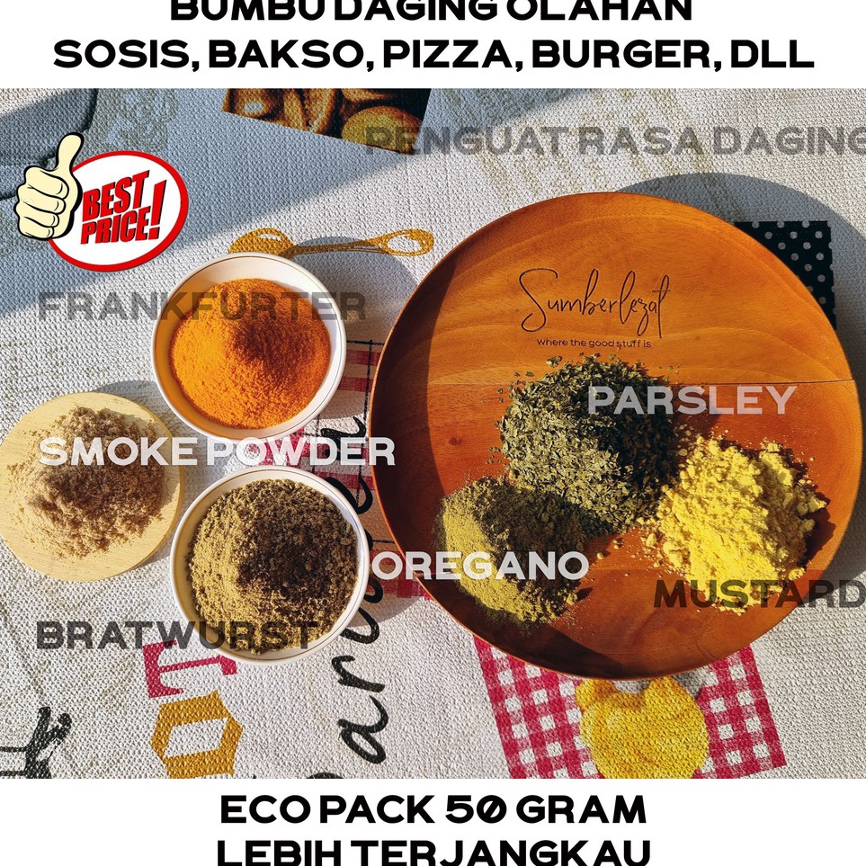 

New Mart ECO PACK Bumbu Sosis Burger Nugget Bakso Pizza Fried Chicken Frankfurter Bratwurst Mustard Oregano Meat Booster