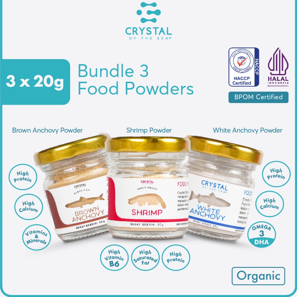 

Berkualitas Crystal of the Sea Bundle 3 Food Powder 2GR Bubuk Ikan Teri Nasi Bubuk Udang Rebon Bubuk Teri Jengki Tabur Penyedap Kaldu MPASI NON MSG PAKET HEMAT
