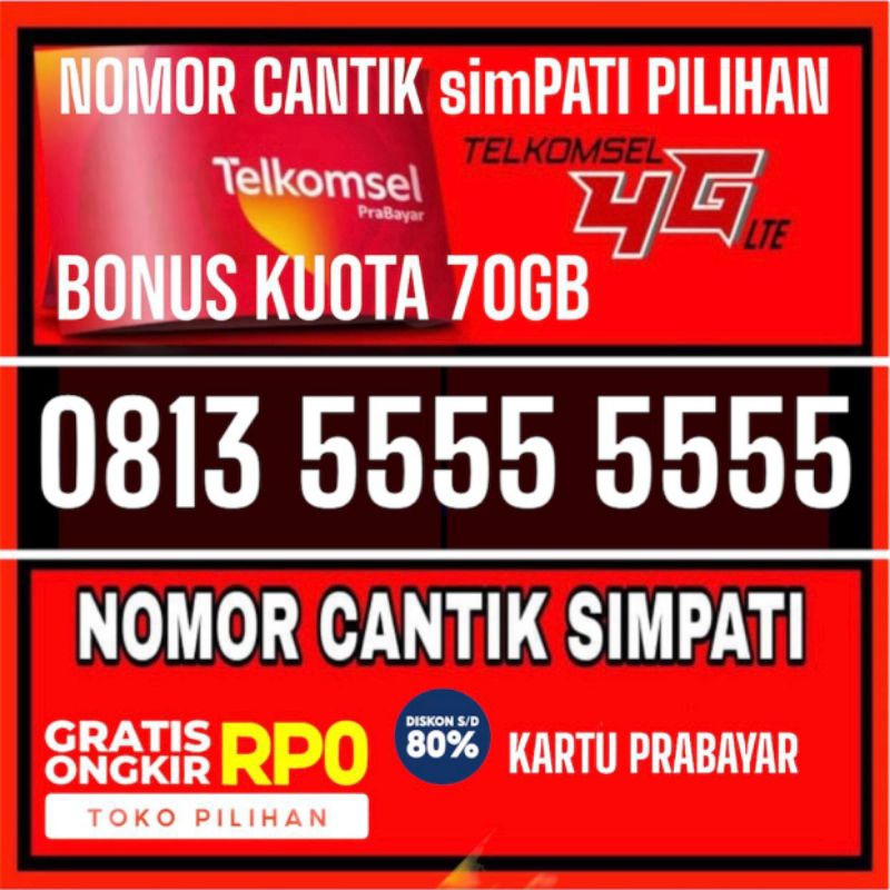 kartu perdana nomor cantik Telkomsel mudah di ingat bonus kuota 70GB seluruh wilayah indonesia