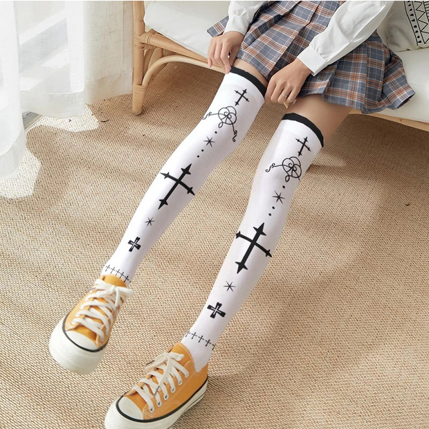 Kaos Kaki Stocking Panjang Kaos Kaki Gothic Punk Anime Knee High Socks