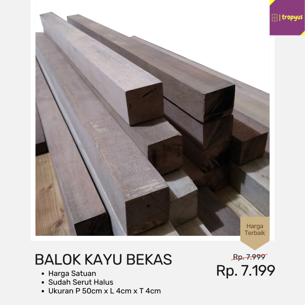 Balok Kayu 4x4 50cm (Kayu Bekas Random)